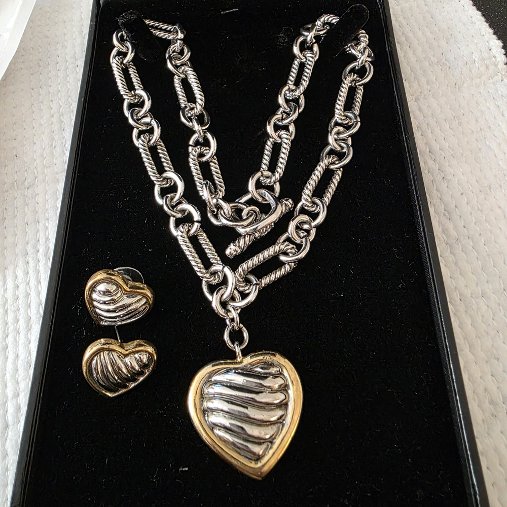Elegant Silver and Gold Heart Jewelry Set
